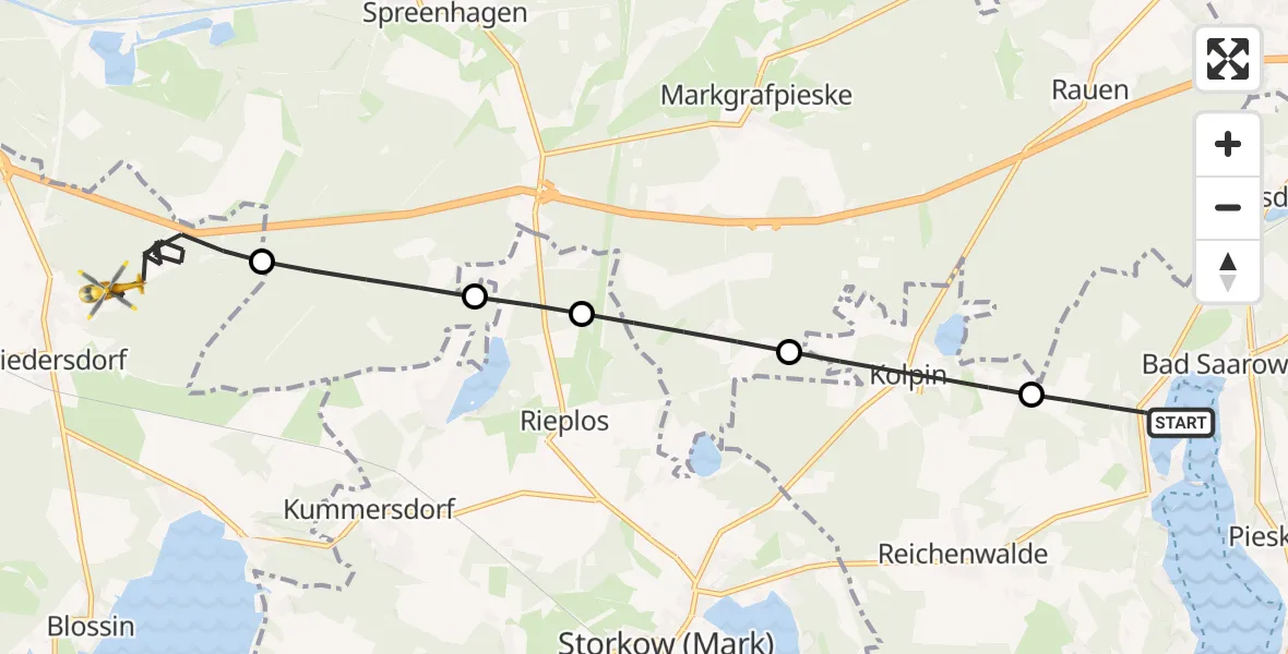 Flugroute Rettungshubschrauber Bad Saarow - Heidesee, 09 September 2026, 11:33