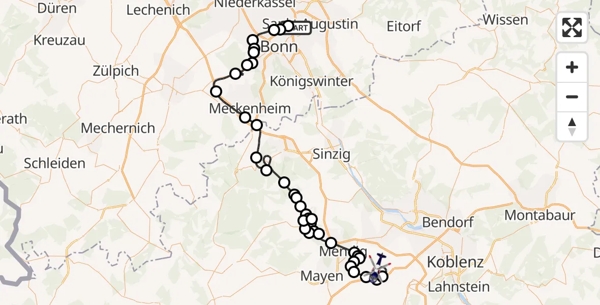Flugroute Polizeihubschrauber Sankt Augustin - Ochtendung, 09 September 2026, 11:36