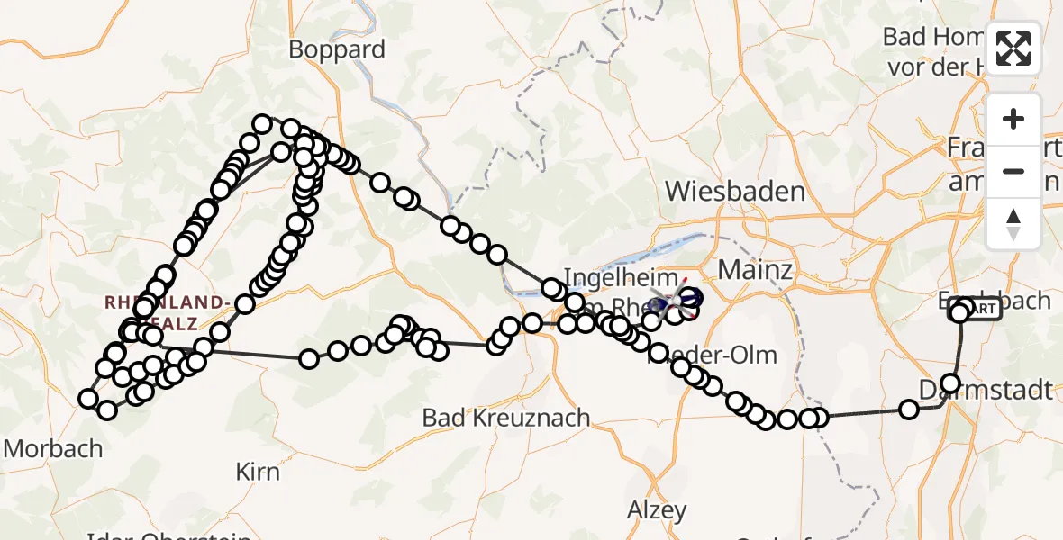 Flugroute Polizeihubschrauber Flughafen Frankfurt-Egelsbach - Mainz-Finthen Flugplatz, 09 September 2026, 11:39