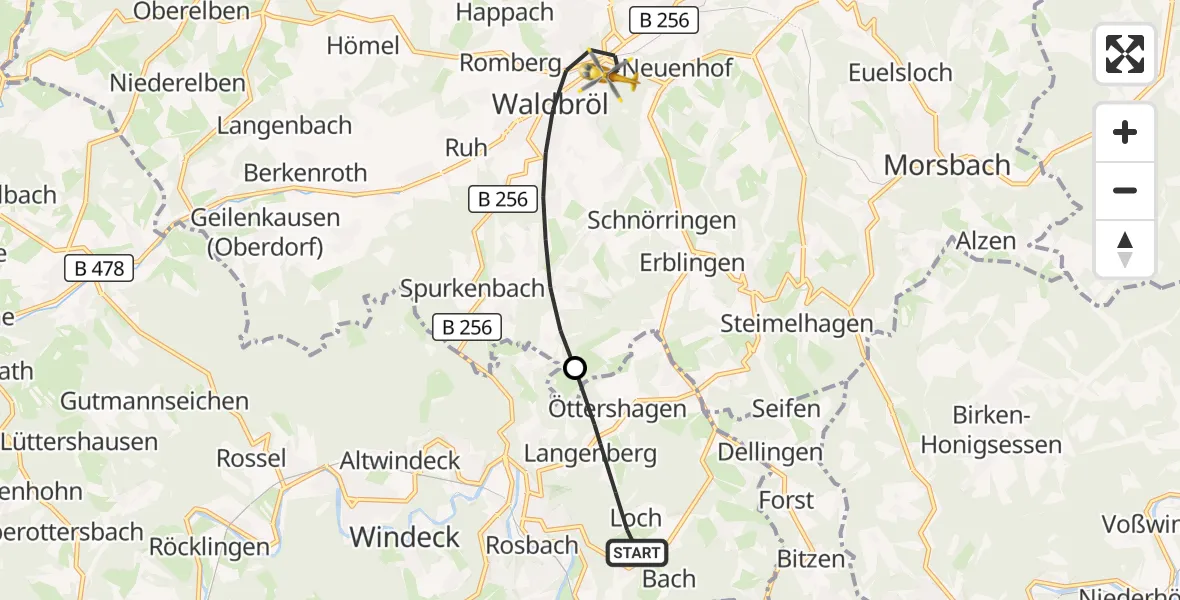 Flugroute Rettungshubschrauber Windeck - Waldbröl, 09 September 2026, 11:50
