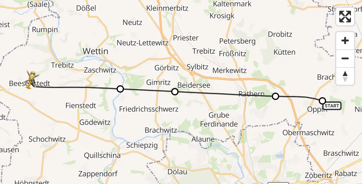 Flugroute Rettungshubschrauber Halle-Oppin Flugplatz - Salzatal, 09 September 2026, 11:50