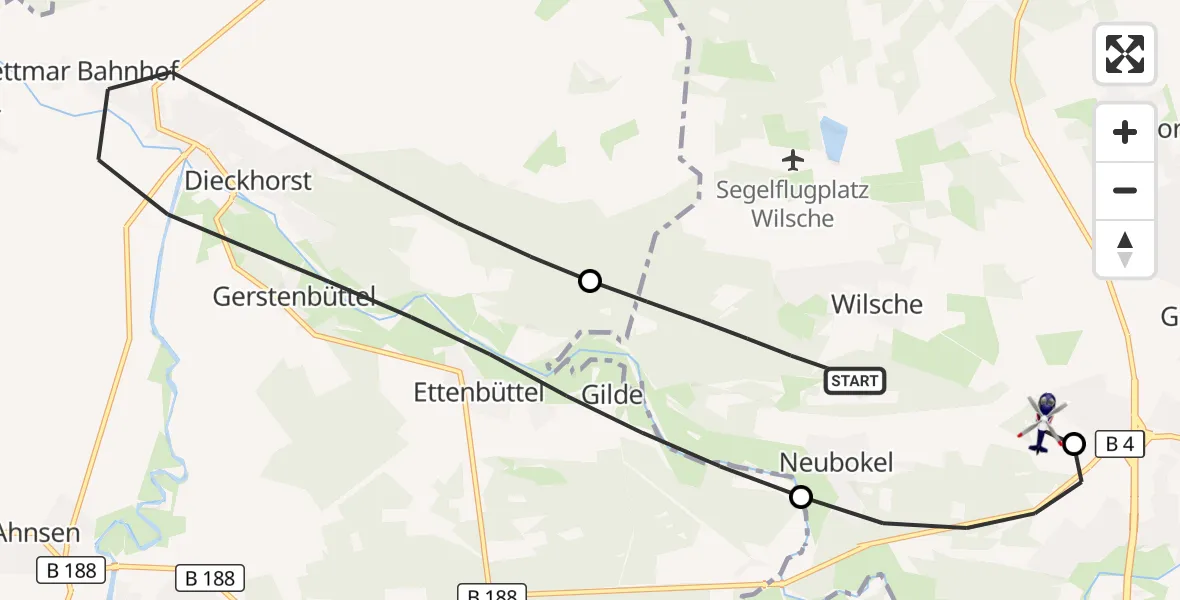 Flugroute Polizeihubschrauber Gifhorn - Gifhorn Bundespolizei Hubschrauberlandeplatz, 09 September 2026, 12:03