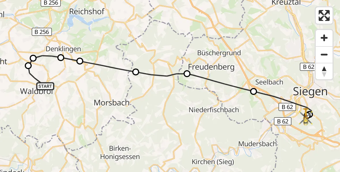 Flugroute Rettungshubschrauber Waldbröl - Evangelisches Jung-Stilling Hospital, 09 September 2026, 12:11
