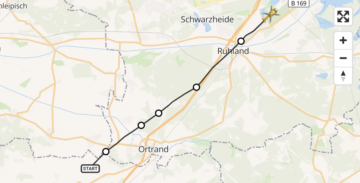 Flugroute Rettungshubschrauber Lampertswalde - Schwarzheide, 09 September 2026, 12:17