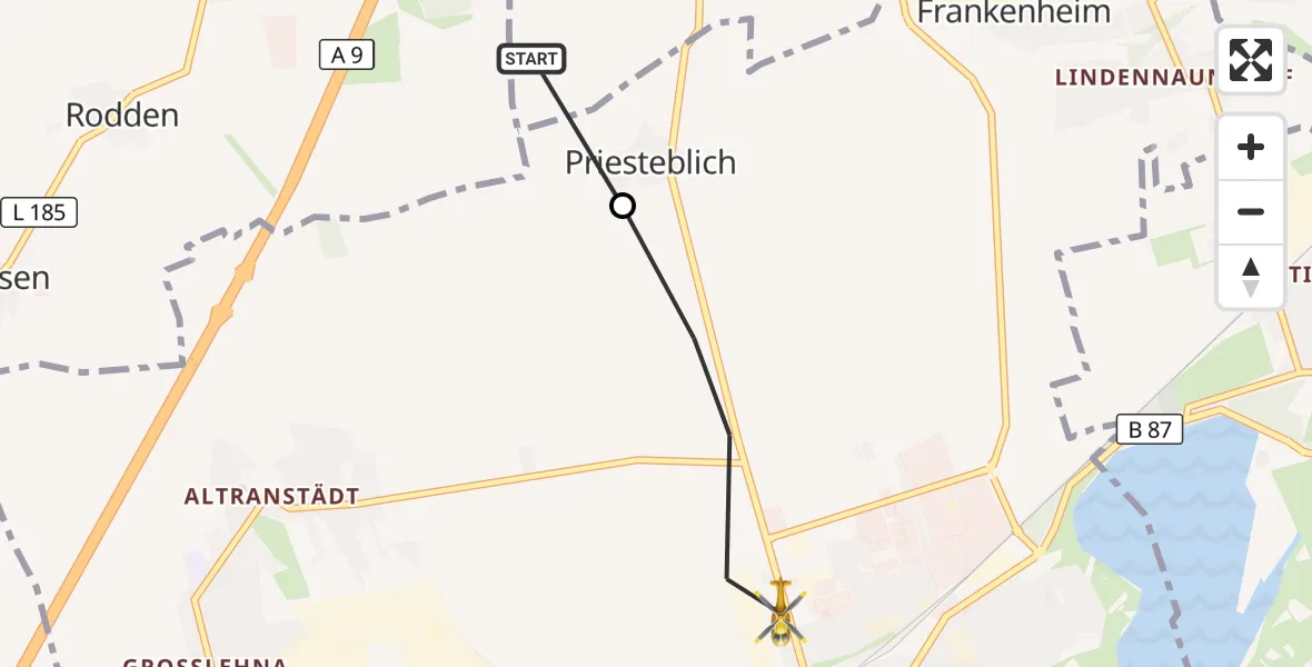 Flugroute Rettungshubschrauber Schkeuditz - Markranstädt, 09 September 2026, 12:19