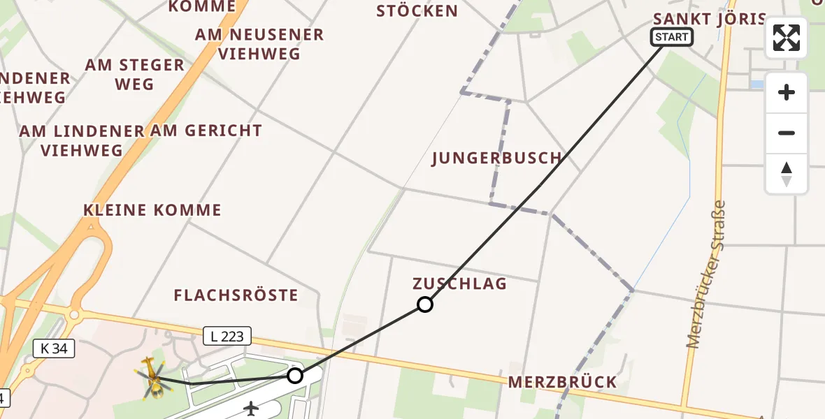 Flugroute Rettungshubschrauber Eschweiler - Aachen-Merzbrück Flughafen, 09 September 2026, 12:22