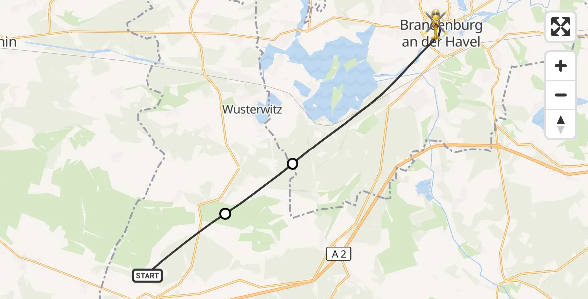 Flugroute Rettungshubschrauber Ziesar - Brandenburg an der Havel, 09 September 2026, 12:25