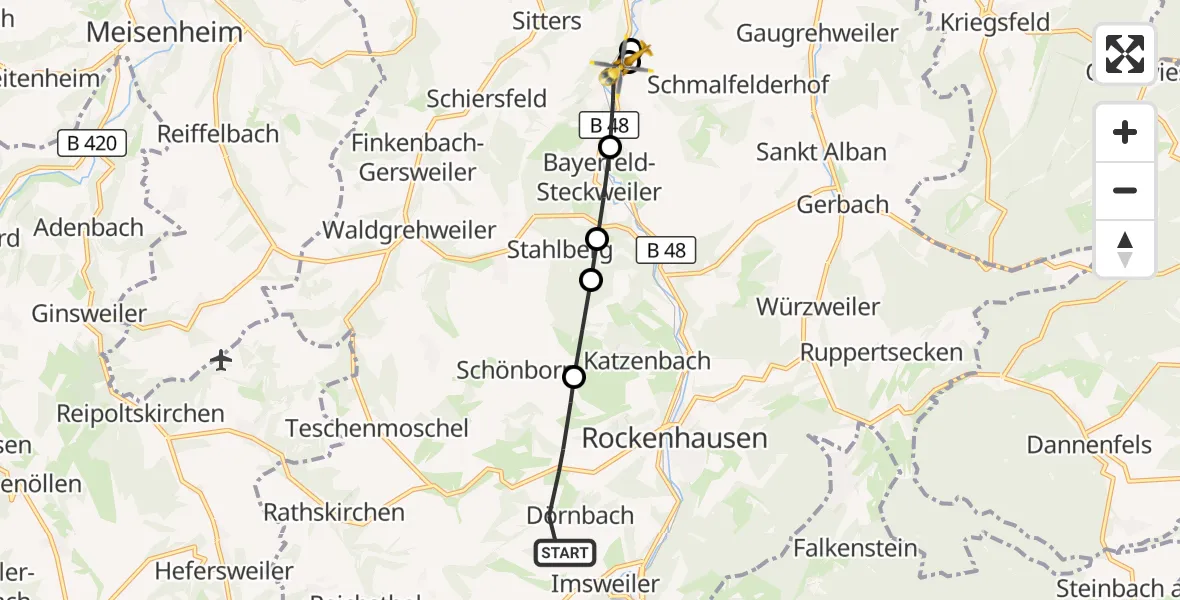 Flugroute Rettungshubschrauber Rockenhausen - Mannweiler-Cölln, 09 September 2026, 12:27