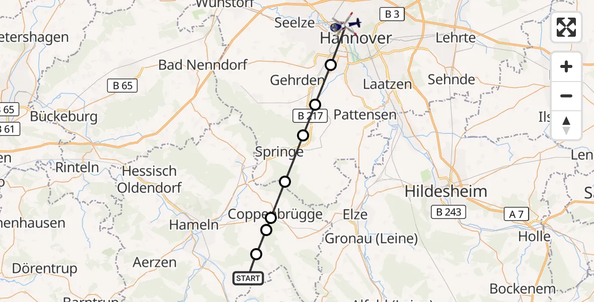 Flugroute Polizeihubschrauber Emmerthal - Hannover, 09 September 2026, 12:28