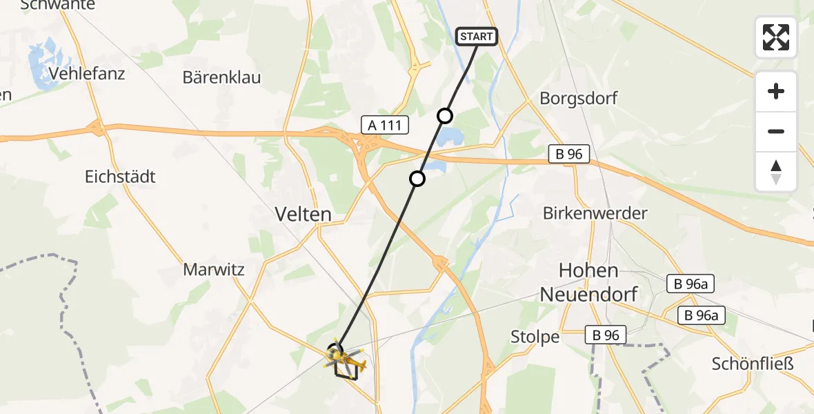 Flugroute Rettungshubschrauber Oranienburg - Hennigsdorf, 09 September 2026, 12:32