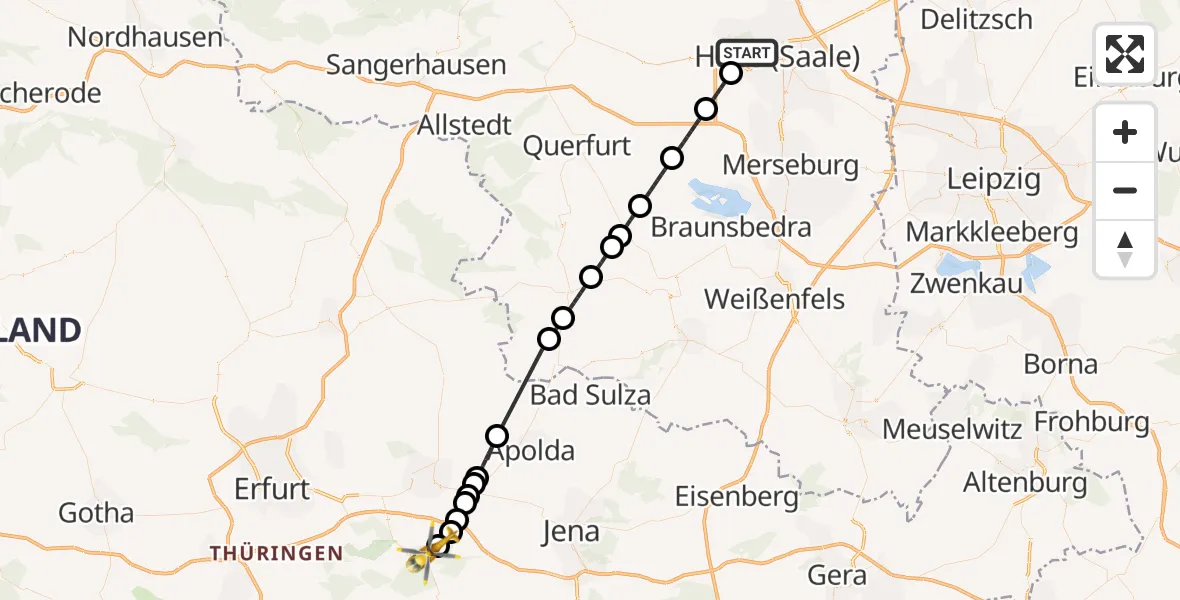 Flugroute Ambulanzhubschrauber Halle (Saale) - Buchfart, 09 September 2026, 12:40