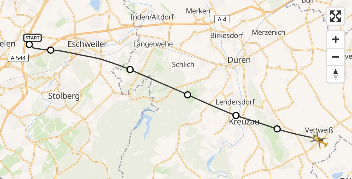 Flugroute Rettungshubschrauber Aachen-Merzbrück Flughafen - Vettweiß, 09 September 2026, 12:41
