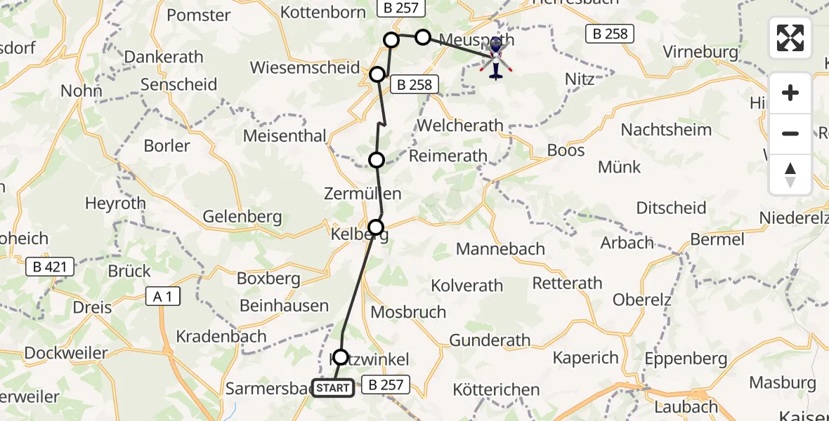 Flugroute Polizeihubschrauber Gefell - Drees, 09 September 2026, 12:49