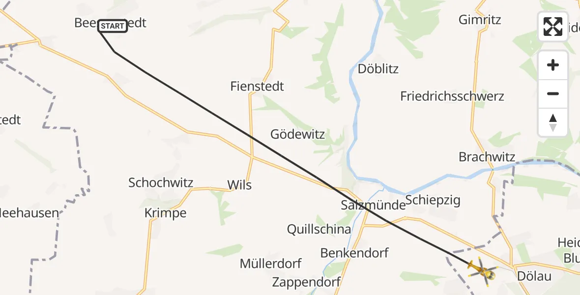 Flugroute Rettungshubschrauber Salzatal - Halle (Saale), 09 September 2026, 12:51