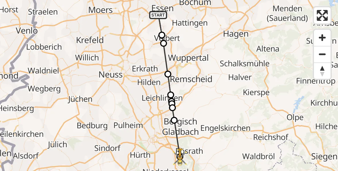 Flugroute Ambulanzhubschrauber Essen - Köln Bonn Flughafen, 09 September 2026, 12:58
