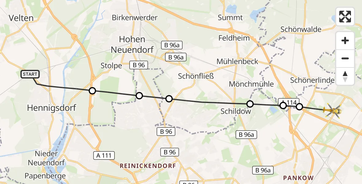 Flugroute Rettungshubschrauber Hennigsdorf - Berlin, 09 September 2026, 12:58