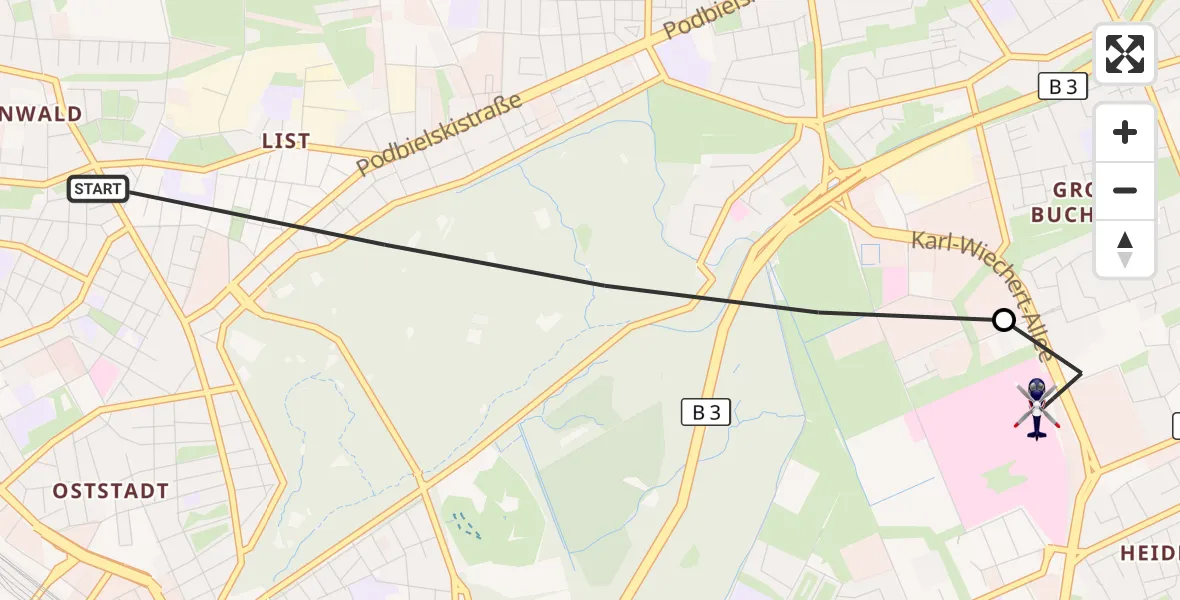 Flugroute Polizeihubschrauber Hannover - Hannover Luftrettung Hubschrauberlandeplatz (Christoph 4), 09 September 2026, 13:07