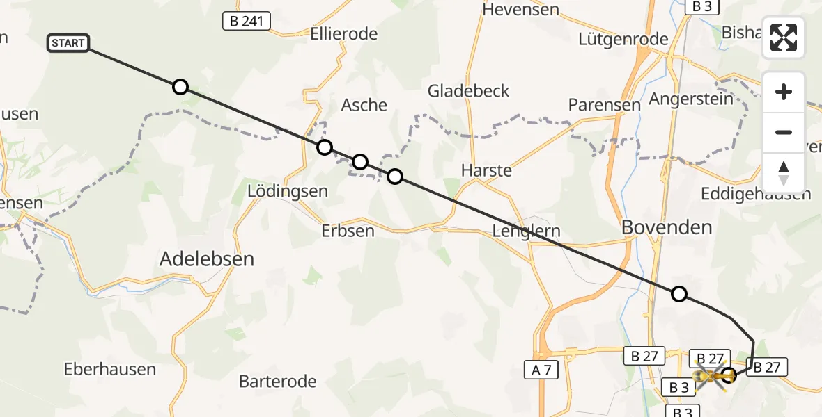 Flugroute Rettungshubschrauber Uslar - Göttingen University Clinic Hubschrauberlandeplatz, 09 September 2026, 13:07