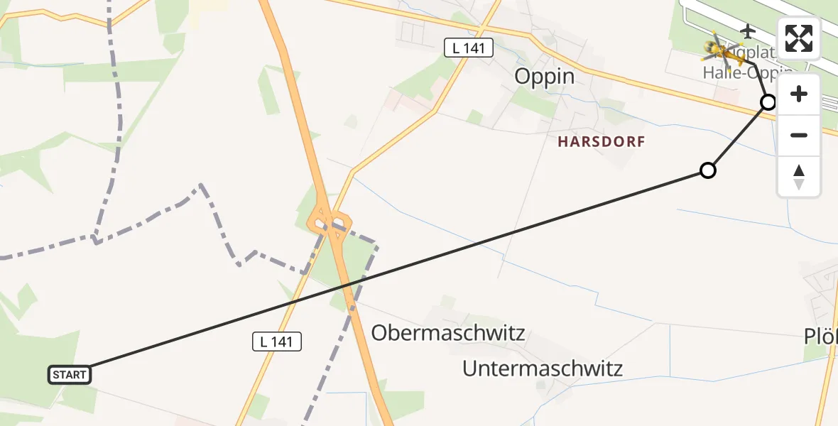Flugroute Rettungshubschrauber Halle (Saale) - Halle-Oppin Flugplatz, 09 September 2026, 13:18