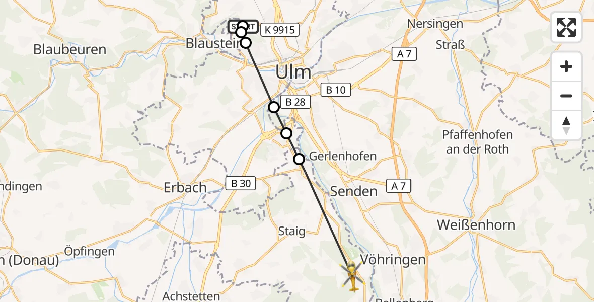Flugroute Rettungshubschrauber Ulm Military Hospital Emergency - Illerrieden, 09 September 2026, 13:21