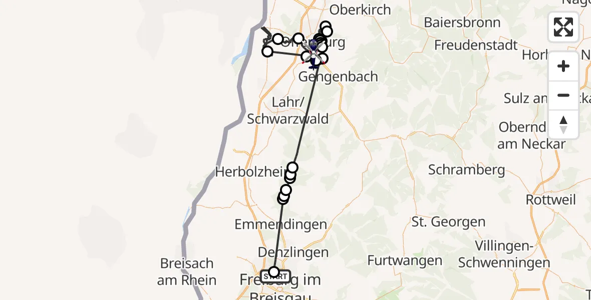 Flugroute Polizeihubschrauber Freiburg im Breisgau Flugplatz - Offenburg, 09 September 2026, 13:29