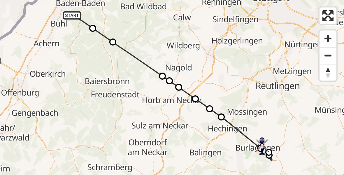 Flugroute Polizeihubschrauber Baden-Baden - Burladingen, 09 September 2026, 13:40