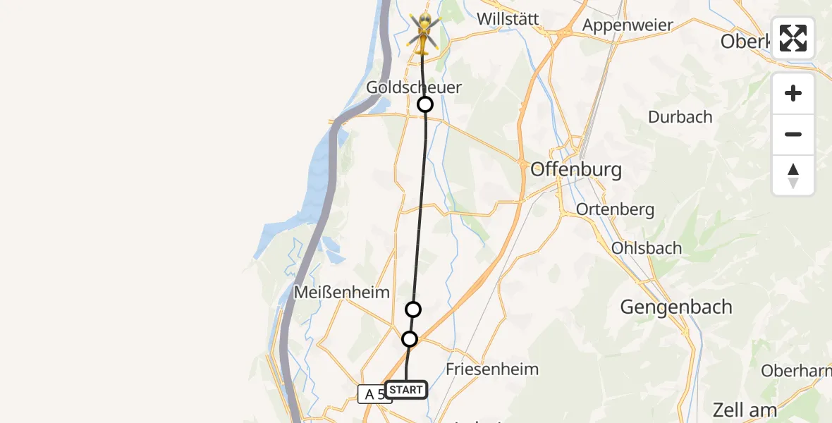 Flugroute Rettungshubschrauber Lahr Flughafen - Kehl, 09 September 2026, 13:42