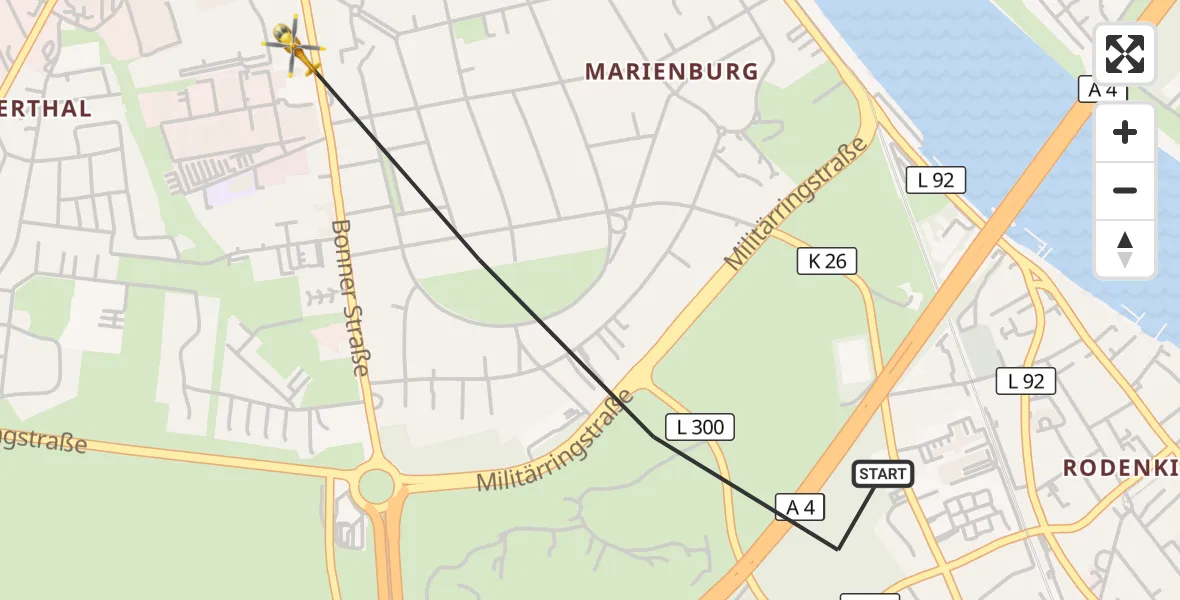 Flugroute Rettungshubschrauber Köln - Köln, 09 September 2026, 13:56