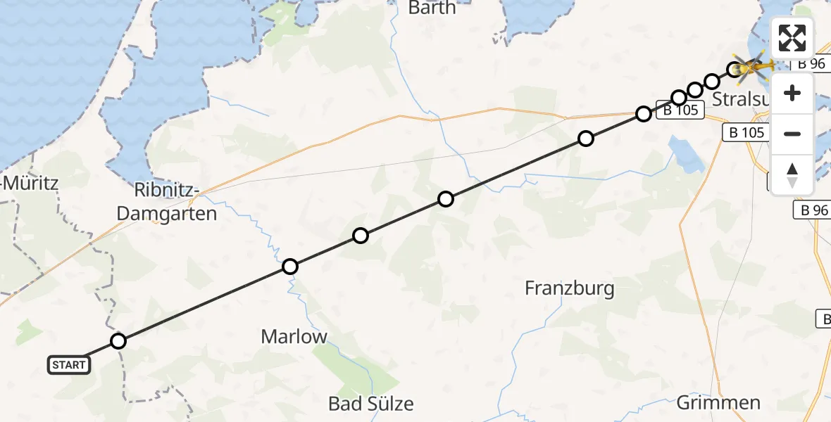 Flugroute Rettungshubschrauber Blankenhagen - Stralsund, 09 September 2026, 14:02