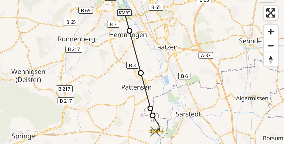 Flugroute Rettungshubschrauber Hannover - Pattensen, 09 September 2026, 14:02