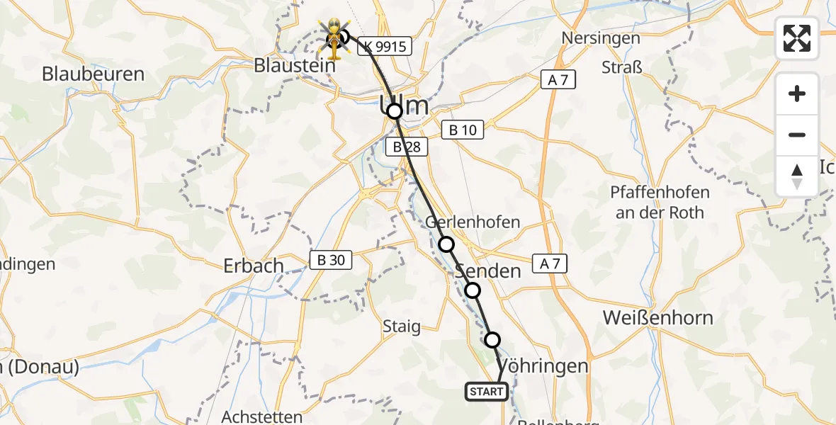 Flugroute Rettungshubschrauber Illerrieden - ADAC Air Rescue Station Ulm (Christoph 22), 09 September 2026, 14:02