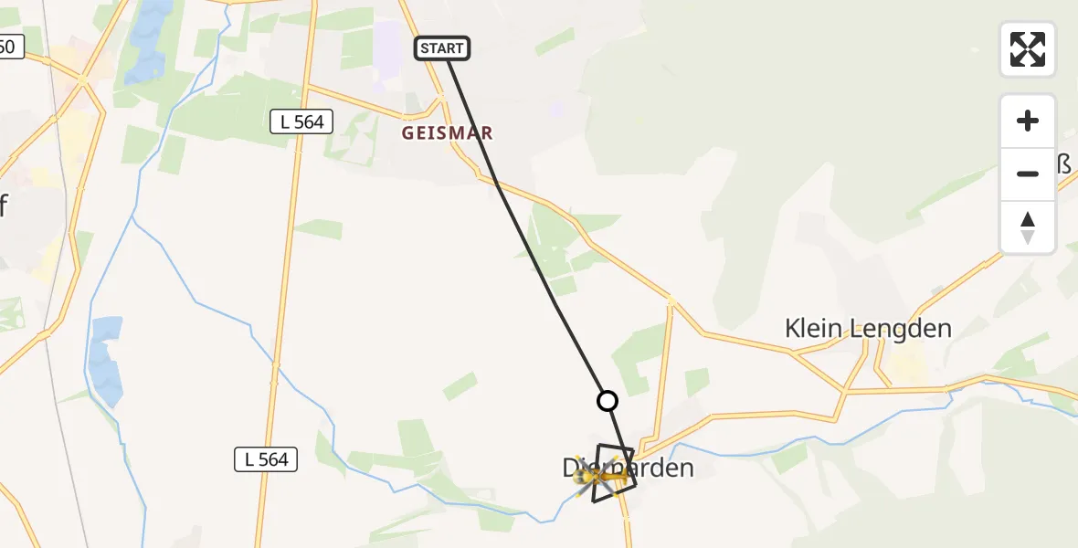 Flugroute Rettungshubschrauber Göttingen - Gleichen, 09 September 2026, 14:02