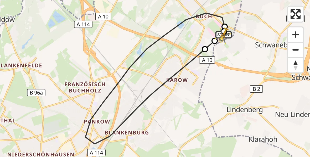 Flugroute Rettungshubschrauber Helios Clinic Berlin-Buch - Helios Clinic Berlin-Buch, 09 September 2026, 14:12