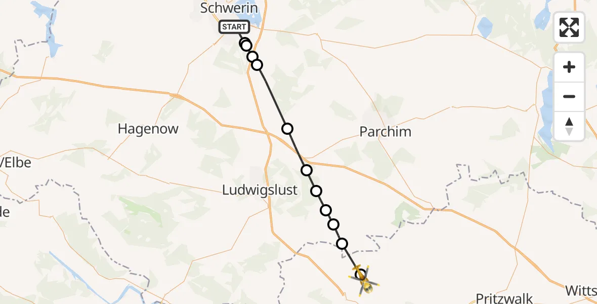 Flugroute Rettungshubschrauber Schwerin - Karstädt, 09 September 2026, 14:15