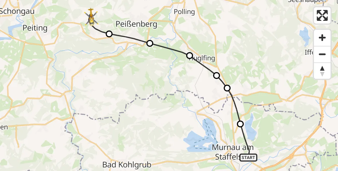 Flugroute Rettungshubschrauber Murnau a.Staffelsee - Hohenpeißenberg, 09 September 2026, 14:30