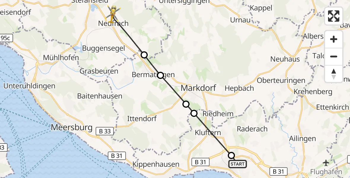 Flugroute Rettungshubschrauber Friedrichshafen Hospital - Salem, 09 September 2026, 14:30