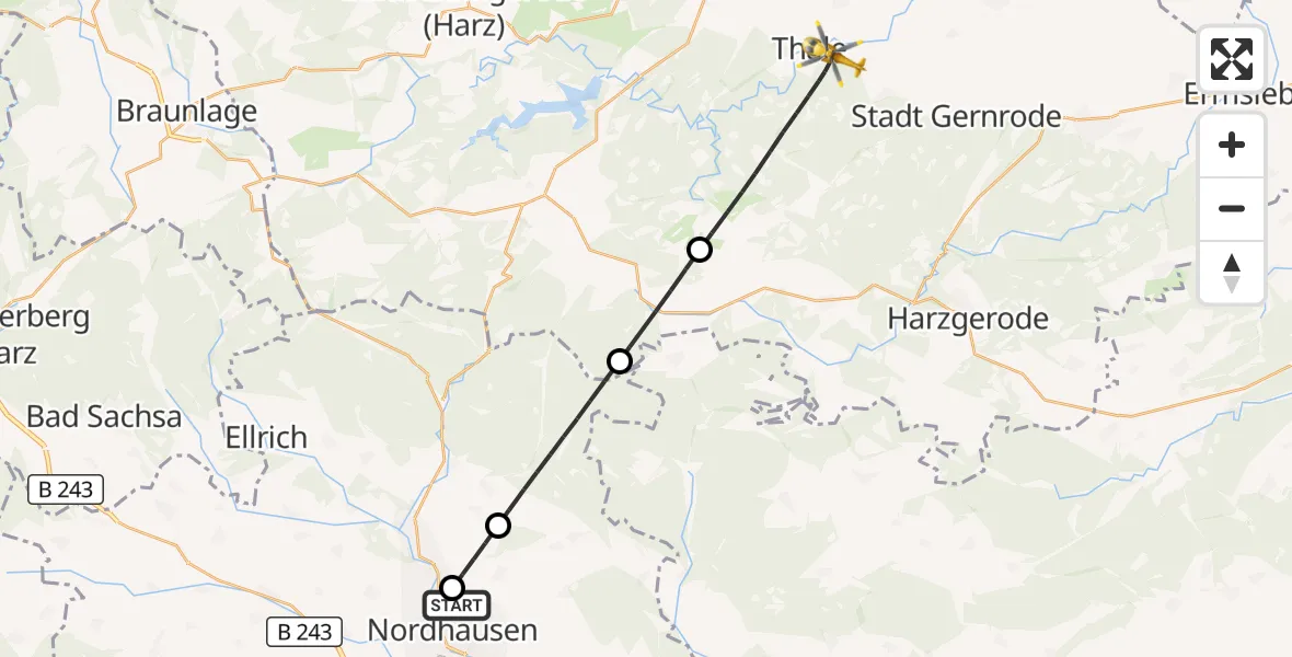 Flugroute Rettungshubschrauber Südharz Hospital Nordhausen - Thale, 09 September 2026, 14:34