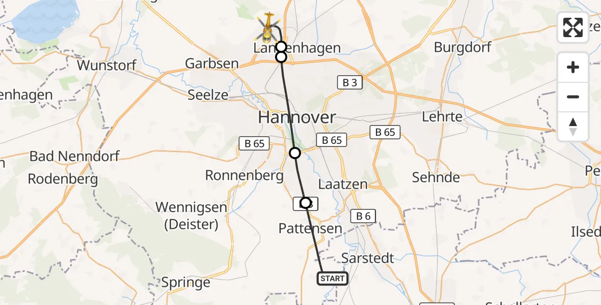 Flugroute Rettungshubschrauber Pattensen - Flughafen Hannover, 09 September 2026, 14:35