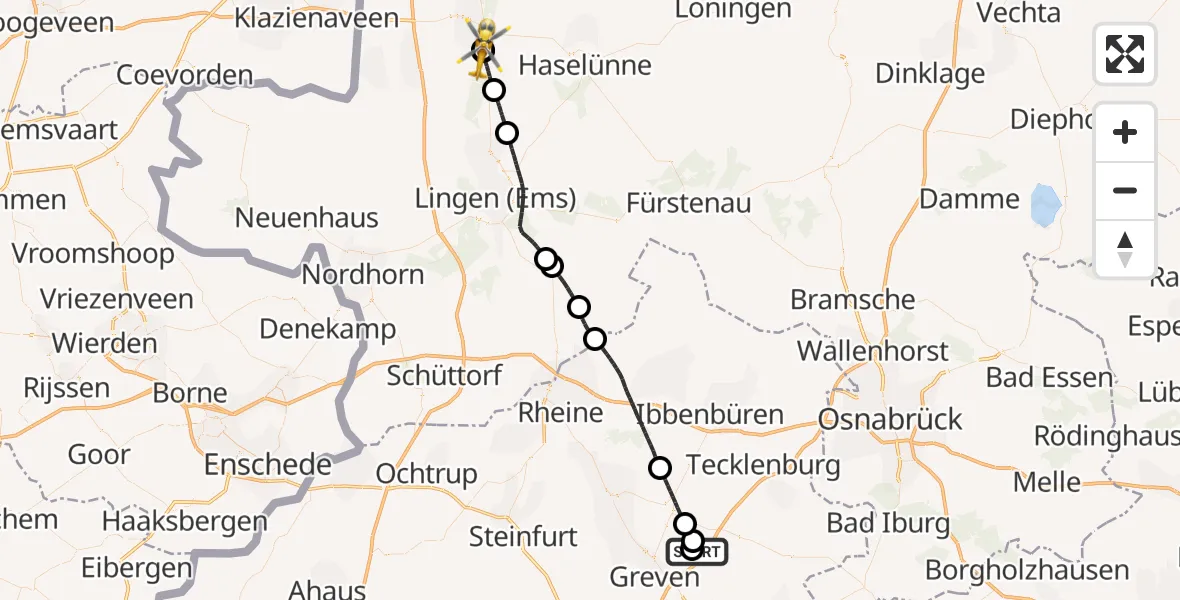 Flugroute Ambulanzhubschrauber Christoph  Westfalen-ADAC - Meppen Ludmillenstift Hospital, 09 September 2026, 14:49