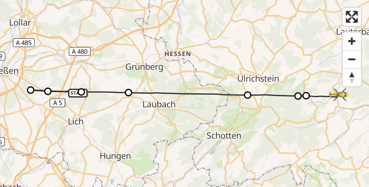 Flugroute Rettungshubschrauber Reiskirchen - Herbstein, 09 September 2026, 14:51