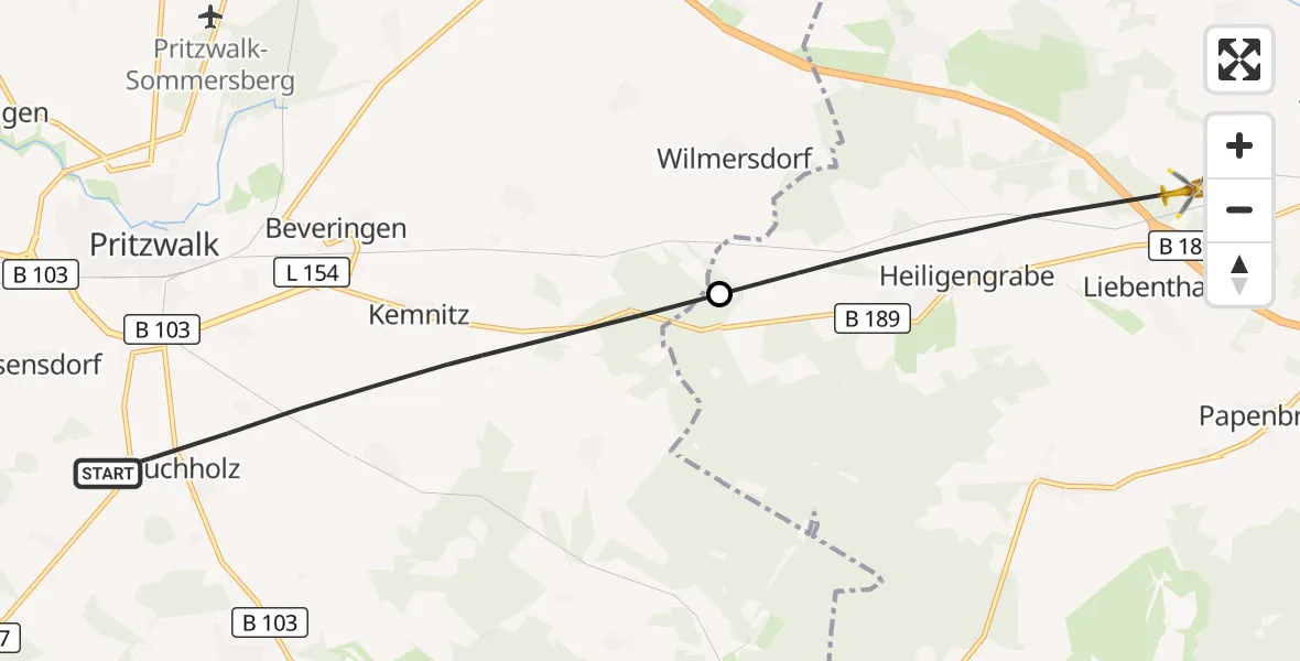 Flugroute Rettungshubschrauber Pritzwalk - Heiligengrabe, 09 September 2026, 15:00
