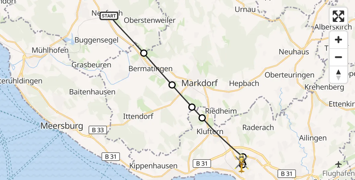Flugroute Rettungshubschrauber Salem - Friedrichshafen Hospital, 09 September 2026, 15:04