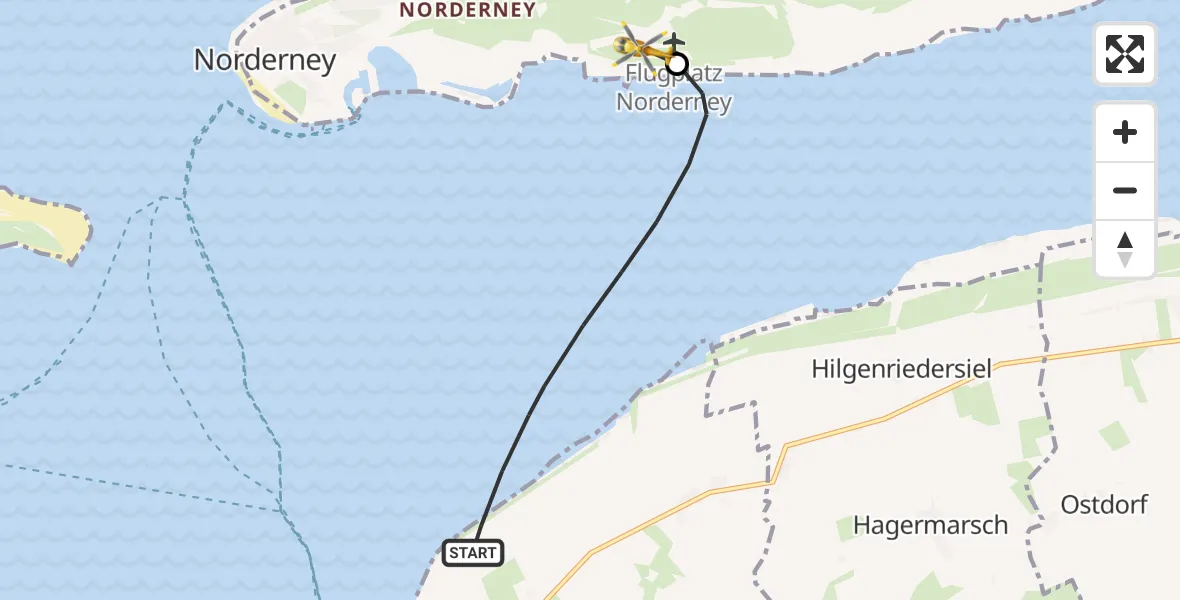 Flugroute Ambulanzhubschrauber Noordzee - Norderney Flughafen, 09 September 2026, 15:04