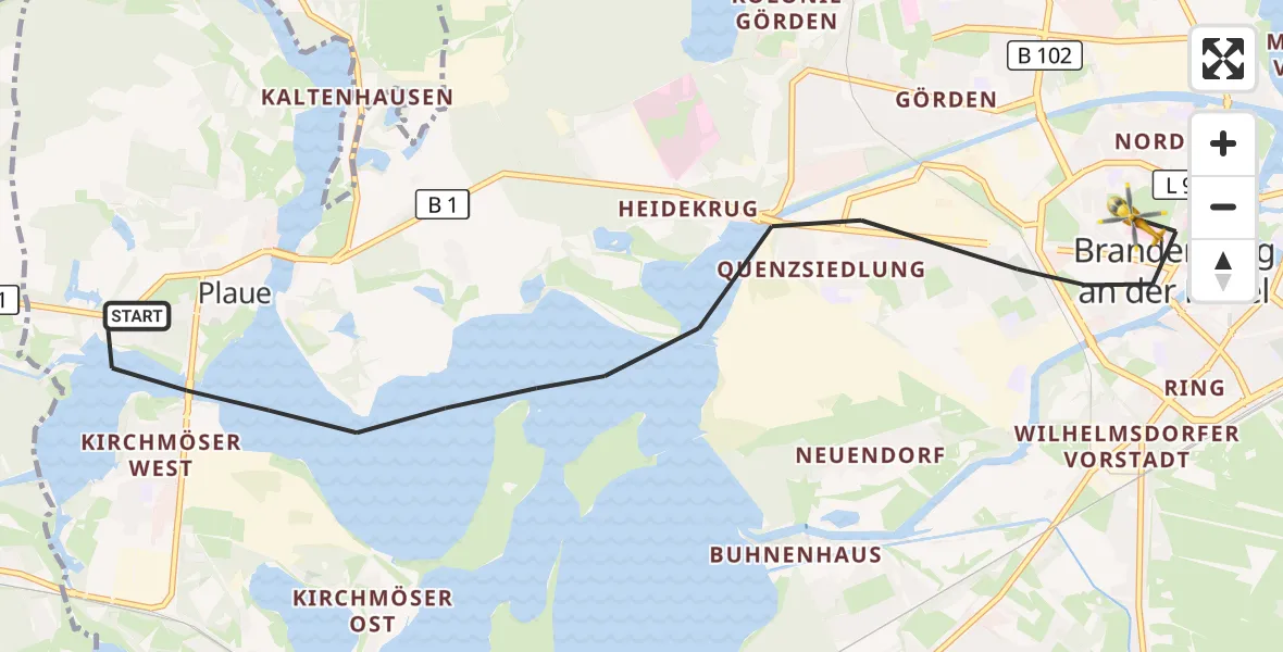 Flugroute Rettungshubschrauber Brandenburg an der Havel - Brandenburg an der Havel, 09 September 2026, 15:06