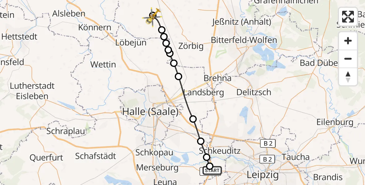 Flugroute Rettungshubschrauber ADAC Air Rescue Station Leipzig/Schkeuditz-Dölzig Hubschrauberlandeplatz (Christoph 61) - Südliches Anhalt, 09 September 2026, 15:11