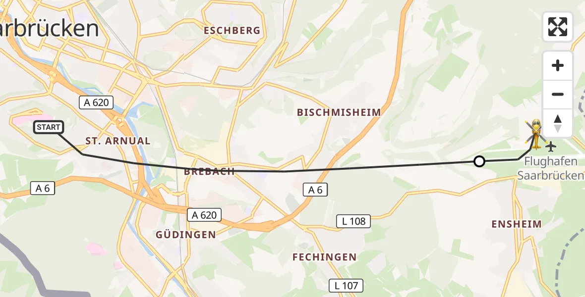 Flugroute Rettungshubschrauber Saarbrücken - Flughafen Saarbrücken, 09 September 2026, 15:20