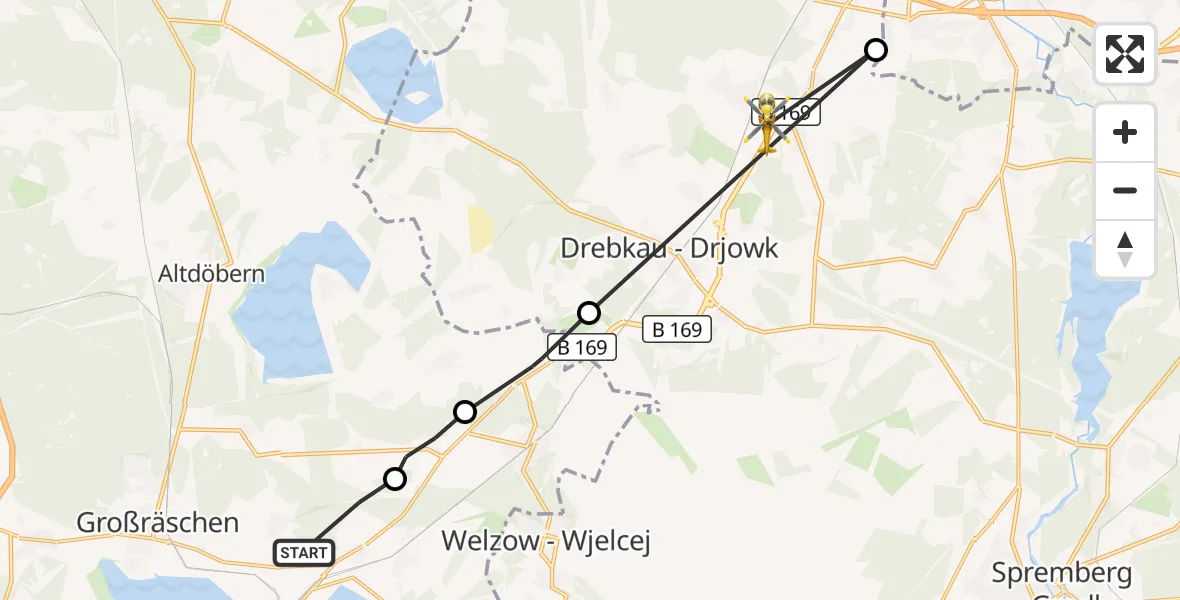 Flugroute Rettungshubschrauber Großräschen - Drebkau, 09 September 2026, 15:22