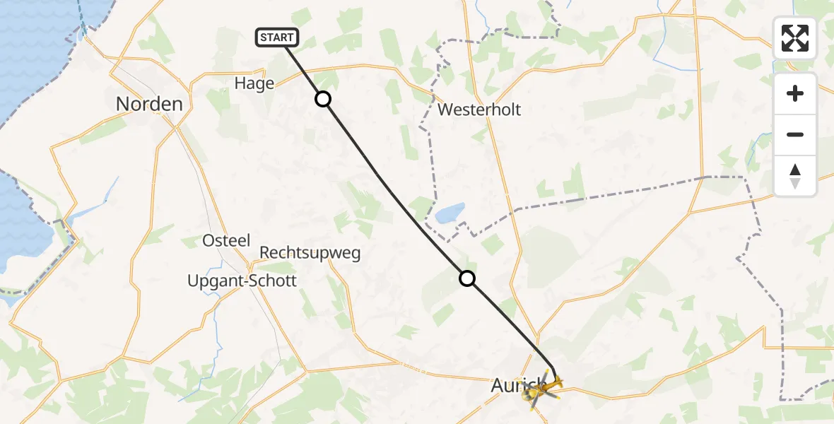Flugroute Ambulanzhubschrauber Hage - Aurich, 09 September 2026, 15:28