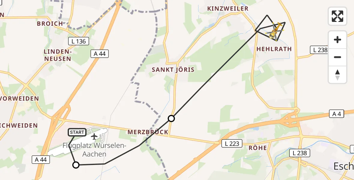 Flugroute Rettungshubschrauber Aachen-Merzbrück Flughafen - Eschweiler, 09 September 2026, 15:34