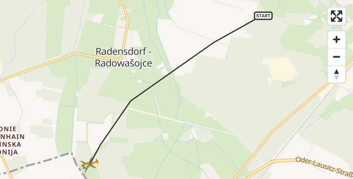 Flugroute Rettungshubschrauber Drebkau - Neupetershain, 09 September 2026, 15:35